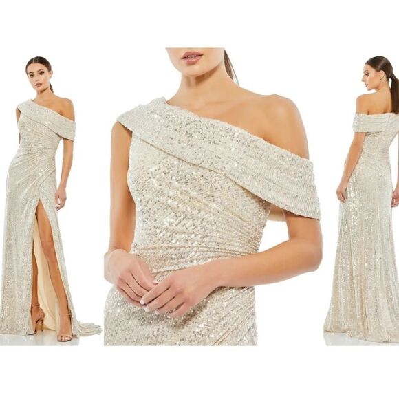 Mac Duggal Asymmetrical Sequined Gown - Picture 1 of 11